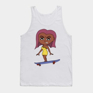 Girl in yellow dress skateboarding Tank Top